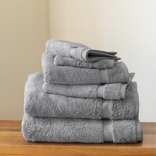 SALBAKOS 100% Turkish Cotton 6-Piece Towel Set | Premium Quality Hotel & Spa Collection | Soft, Super Absorbent 2 Washcloth, 2 Hand, 2 Bath Towel Sets | Made in Turkey (Silver, 6 Piece Towel Set) - color: Silver, size: 6 Piece Towel Set