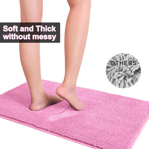 Urvoix Bathroom Rugs Sets 3 Piece, Non-Slip Chenille Bath Rug - Ultra Soft, Washable, Super Absorbent Bath Mat for Bathroom, Toilet and Tub (Pink) - color: Pink
