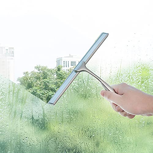 Shower Squeegee for Shower Doors 10 Inch Bathroom Squeegee for Windows,Kitchen,Mirror and Car Glass, Stainless Steel with Adhesive Hook - color: Brushed Nickel