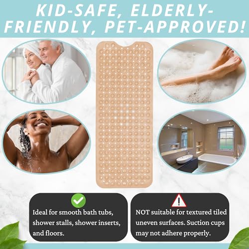 ENKOSI Bath Mat - Large Non Slip Bathtub & Shower Mat - Extra Long. 40 x 16 Inch Bathroom Mats for Tub Nonslip Anti Slip Bathmats (40x16 Beige 1-Pack) - color: Beige Opaque