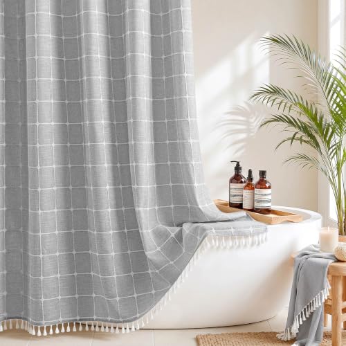 River Dream Grey Farmhouse Shower Curtain with Snap-in Liner, No Hooks Needed,with Magnets,with Tassels,Water Repellent&Machine Washable,36x74Inch - color: Grey-window, size: 36"W x 74"L (Pack of 1)