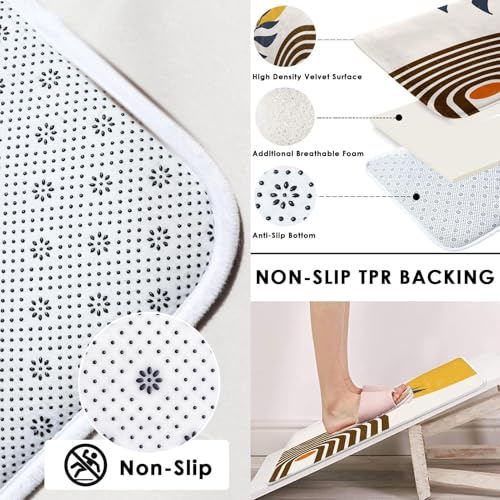Boho Mid Century Shower Curtain Set with Toilet Lid Cover and Non-Slip Rugs, Modern Abstract 4 Pcs Yellow Sun Minimalist Shower Curtain for Bathroom Set with 12 Hooks - color: Mid Century 4