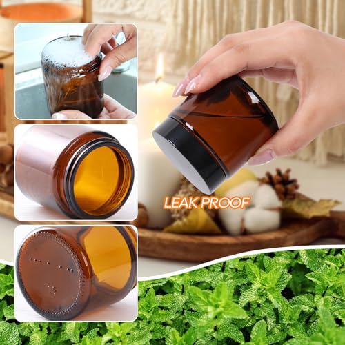 4oz Airtight Glass Jars with Lids, 3 Pack Amber Empty Small Cosmetic jars | Small Cosmetic Containers with Inner Liners, Leak-Proof Travel Jars for Lotions, Scrubs, and Candle Making, Labels & Spatulas - color: Amber-4oz-3pcs