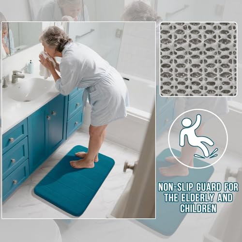 Yimobra Memory Foam Bath Mat Set 3 Pieces- Super Soft Absorbent Quick Dry Bathroom Rug Sets, Machine Washable Non Slip Floor Carpet for Tub Shower, Vanity & Toilet Base, Peacock Blue - color: Peacock Blue, size: 31.5''x20'' +17''x24'' + 24''x20''