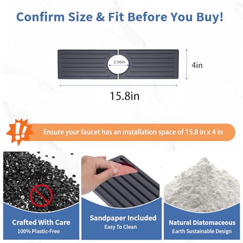 Stone Faucet Mat for Kitchen Sink, Water Absorbing Sink Water Splash Guard, Fast-Drying Kitchen Sink Faucet Mat, Durable Protector and Stone Drying Mat for Kitchen Counter & Bathroom Sink - color: Dark Gray Style 1, size: 15.8" x 4"