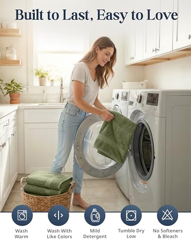 LANE LINEN Luxury Cotton Bath Towel Pack of 16 - Softer, Highly Absorbent & Durable - 4 Bath, 8 Wash cloths, 4 Hand Towels for Bathroom - Premium Look, Spa Quality, Solid Dyed Towels - Oil Green - color: 15: Oil Green