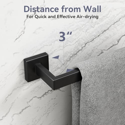 24 Inch Matte Black Towel Bar, Square Base Bathroom Towel Rack, Towel Holder Wall Mounted, Thicken SUS304 Stainless Steel Towel Rod Modern Home Decor (Total Length 26-Inch) - size: 26 Inch