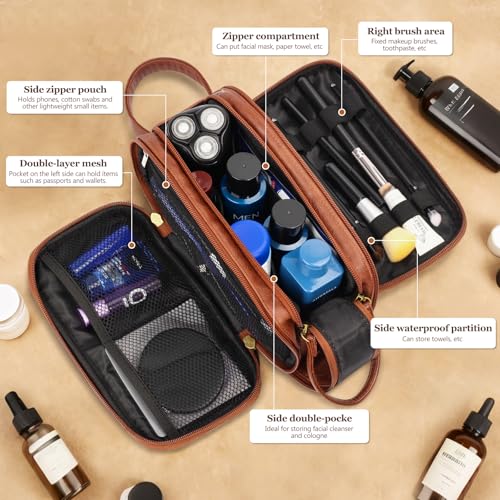 Dad Birthday Gifts for Husband Men,Personalized Leather Toiletry Bag,Father Day Gift from Daughter Wife,Engraved Shaving Bag for Groomsmen Anniversary,Thanksgiving Christmas Valentine's Day-Browm S - color: Brown