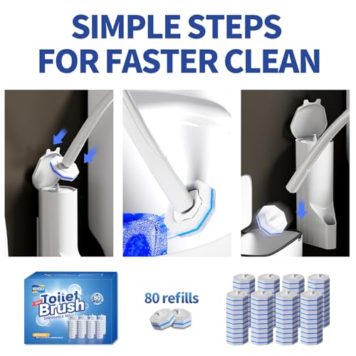 Hohoky 80Pcs Toilet Wand Refills for Disposable Toilet Bowl Brush Scrubber Cleaner Refill Pads,Toilet Brush Replacement Compatible Heads with Most Toilet Brushes Scrubber