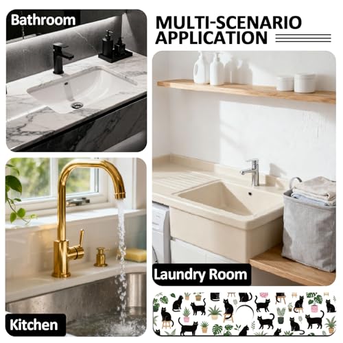 2 Pcs Kitchen Sink Splash Guard Faucet Mat Potted Cat Pattern Faucet Mat for Sinks Flower Absorbing Drying Mats for Kitchen Bathroom - color: Potted Cat
