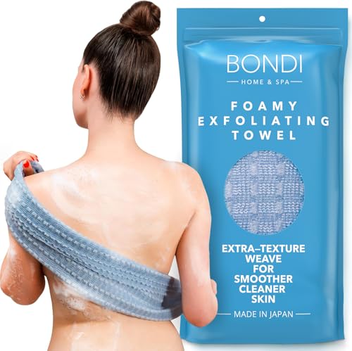 BONDI Exfoliating Shower Towel for Smooth Skin - Extra Long - Perfect for Back Scrubbing - Made in Japan