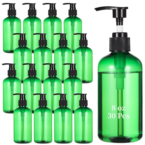 30 Pcs Empty Plastic Lotion Bottles with Pump, 8 oz/250 ml | Refillable Design, Smooth Pump Dispenser, Portable Use, For Shampoo, Conditioner, Cream, Lotion And Liquid Soap - color: Green