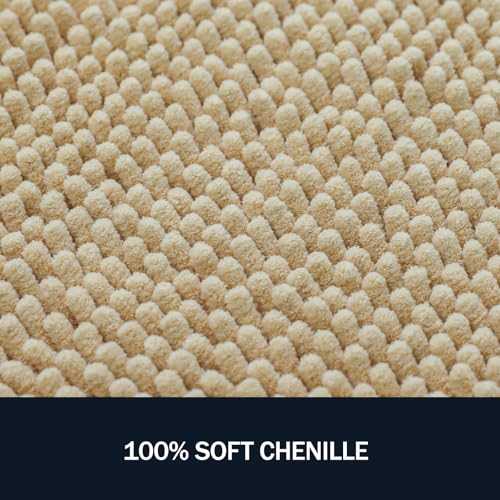 LINLA 3 Pieces Bathroom Rug Set, Absorbent Non Slip Chenille Bath mat, Thick Plush Chenille Carpet Mats Set,Washable Dry Quickly with U-Shaped Toilet Mat for Tub, Shower（Beige） - color: Beige