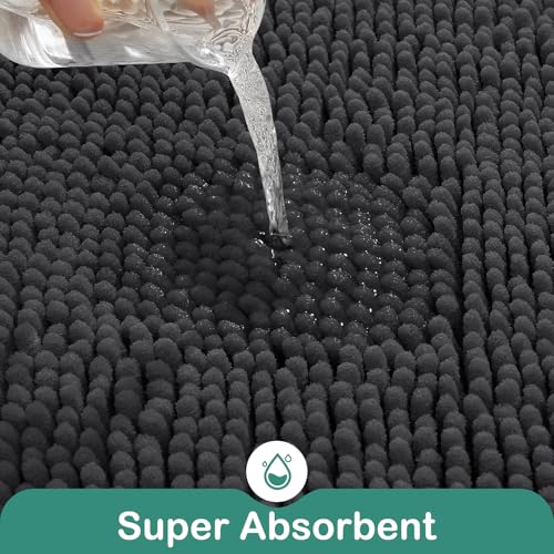 HOMEIDEAS Bathroom Rugs Set 2 Pieces, Ultra Soft Non Slip Absorbent Chenille Toilet Bath Mat Set (Charcoal/Dark Grey) - color: Grey-charcoal, size: 1'8" x 2'8" (U Shape 20"x24"+20"x32")