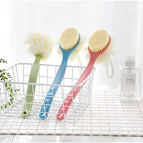 Shower Body Brush with Bristles and Loofah,Back Scrubber Bath Mesh Sponge with Curved Long Handle for Skin Exfoliating Bath, Massage Bristles Suitable for Wet or Dry, Men and Women (Black) - color: Black