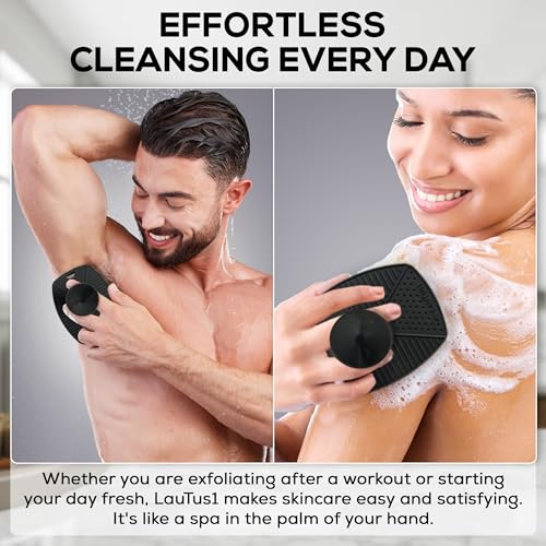 Silicone Body Scrubber — Suction Cup Mount & Hook, Gentle Exfoliating Shower Brush, Soft Loofah Alternative for Men, Women & All Skin Types — Graphite Black - color: Graphite Black