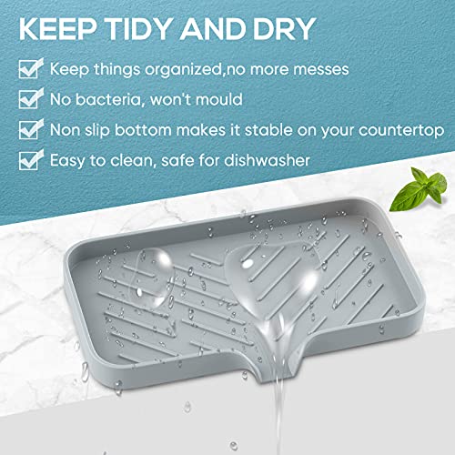 Kitchen Soap Tray,Kitchen Sink Tray Sponge Tray Kitchen Sponge Holder Self Draining Premium Silicone Soap Holder for Bathroom Counter Sink Caddy Organizer for Dish Soap Bottle,Soap Dispenser - color: Trgy