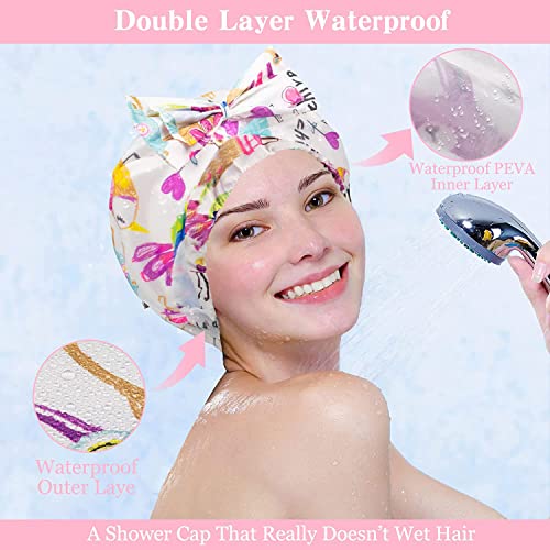2 PCS Extra Large & Adjustable Shower Caps, Bow Knot Hair Cap | Reusable & Double Layer Bathing Cap for Women, Waterproof Outer & EVA Lining, for Shower, Spa, Makeup, for All Hair Lengths - color: 2-Light-2PS