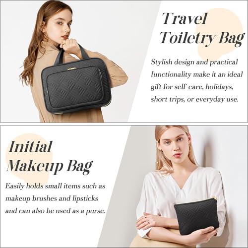 Personalized Gifts for Women, Initial Toiletry Bag Hanging Travel Organizer & Makeup Cosmetic Bag with Embroidery Letter Teacher Appreciation Gift Birthday Mothers Day Gifts for Mom Wife Friend Sister - style: A