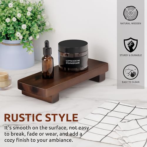 DEMIGO Soap Stand & Riser, Dark Brown Acacia Wood Bar Soap Tray, 9.8 x 4 in | 100% Solid Wood Rectangle Countertop Display for Candle, Plant, Kitchen & Bathroom Counter, Farmhouse Decor, Sink & Vanity - color: Dark Brown