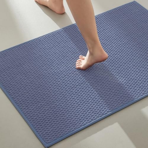 TYUU Bathroom Rugs Non Slip Washable, Super Absorbent Thin Bath Mat Quick Dry Low Pile Bathroom Rug, Denim Blue 24"x36" - color: Denim Blue01, size: 2' X 3' (Rectangular)