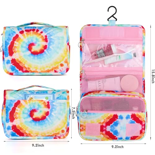 Kids Hanging Toiletry Bag for Girls, Travel Toiletry Bag for Little Young Girls Cosmetic Makeup Waterproof Wash Bag Toddler Traveling Toiletries, Tie Dye Pink - color: Tie-Dye Pink