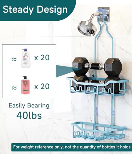 Upgraded Extended Length Shower Organizer with Hooks, Rustproof Shampoo Soap Holder, Large Hanging Bathroom Caddy, Blue - color: Blue