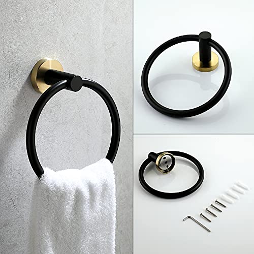 4 Piece Stainless Steel Matte Black and Brushed Gold Bathroom Hardware Set Include Hand Towel Ring Holder, Toilet Paper Holder,and 2 Robe Towel Hooks,Bathroom Accessories Kit - color: Black and Brushed Gold