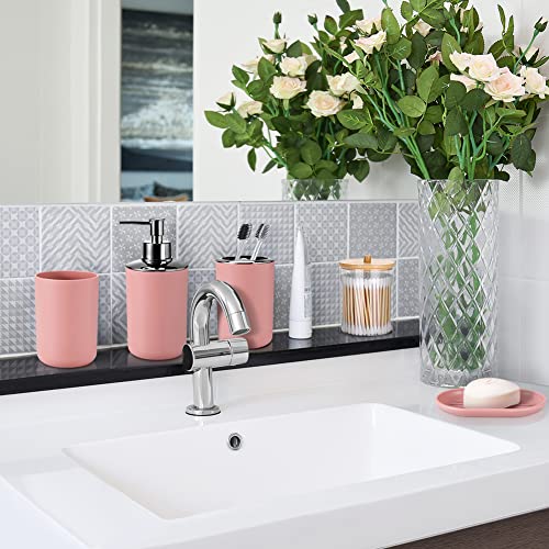 Otostar Plastic Bathroom Accessories Set Decor Countertop Gift Set Bathroom Accessory Set Includes Toothbrush Holder Soap Dispenser Tumbler Soap Dish Toilet Brush Holder Trash Can Qtip Holder (Pink) - style: B-Pink 3308