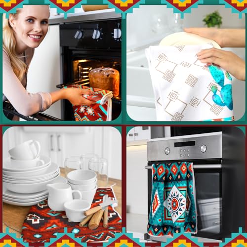 Boyiee Set of 6 Southwestern Kitchen Towels Boho Aztec Theme Dishtowel Native American Hand Tea Towels 24 x 16 Inches for Absorbent Kitchen Decor with Hanging Loop for Room Home Housewarming Gift - color: Western