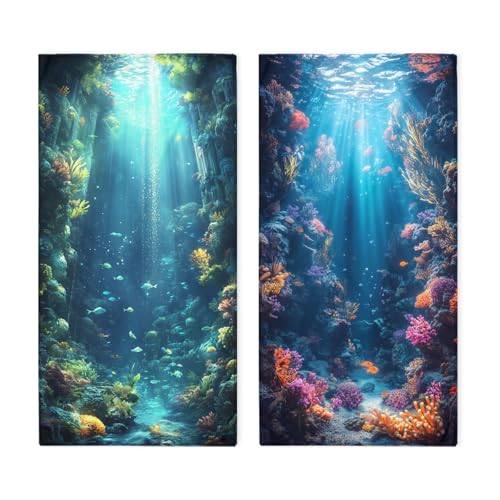 Deep Sea Hand Towels Set of 2, Underwater Ruins Seaweed Fantasy Ocean Bathroom Kitchen Towels Soft Absorbent Bath Fingertip Decorative Towel for Guest Gym Spa - color: Deep Sea