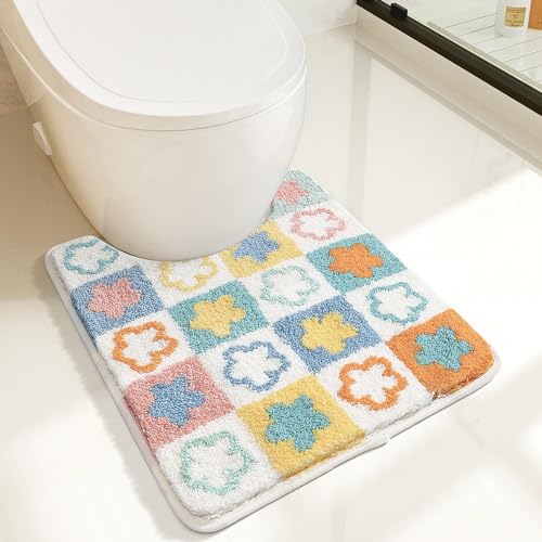 Flower Toilet Rug U Shaped, Soft Bathroom Toilet Rug Non Slip Bath Mat Absorbent Machine Washable 20 x 22 Inches, Colorful Flowers - color: Flowers