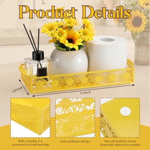 Yellow Sunflower Toilet Paper Basket Cute Metal Toilet Tank Paper Holder with Handle Bathroom Storage Organizer Coquettish Preppy Accessories Decor for Bathroom Restroom - style: Yellow Sunflower