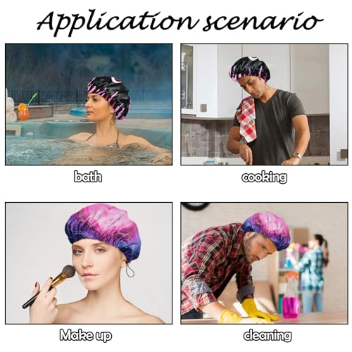 2 PCS Shower Cap Reusable Waterproof Adjustable Double Layer Elastic Dry Hair Bathing Caps Aesthetic Cute for Women Girls-Shout Heart - color: H-19-Shout Heart