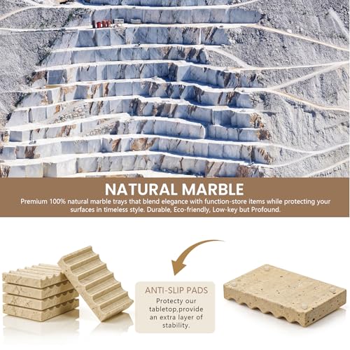 Natural Marble Soap Dish for Shower Stone Tray Small Bar Soap Holder with Self Draining | Non-Slip, Luxury Bath Room Accessories, Sponge Dish Scrubbers Tray for Kitchen Sink Counter Top (Travertine)