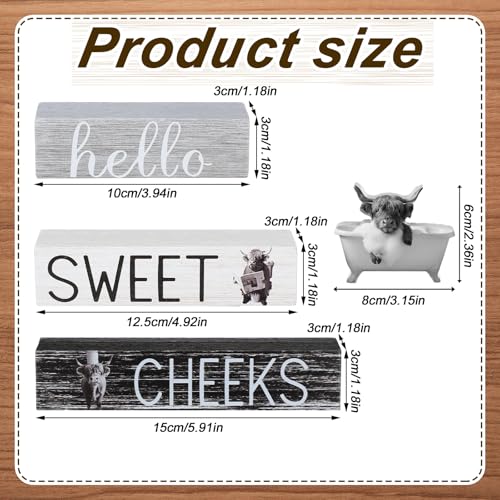 Cinnvoice 4 Pcs Funny Highland Cow Bathroom Decor Farmhouse Bathroom Decoration Western Hello Sweet Cheeks Table Centerpiece Gift for Christmas Valentines Back to School - style: Funny Highland Cow