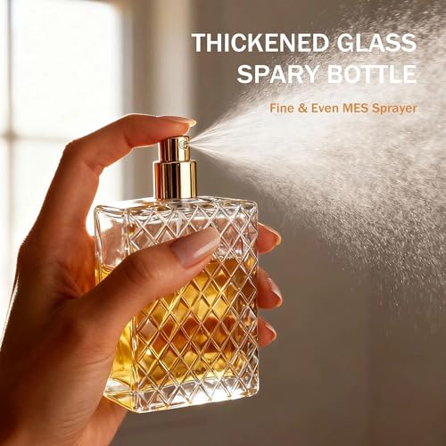 YU FENG 2 Pack 100ml Diamond Lattice Glass Perfume Spray Bottles, Atomizer | Diamond Lattice Texture, Gold Sprayer And Cap, Elegant Refillable Bottle, Fine Mist Atomizer For Perfume, Home And Travel Use - style: Diamond Lattice Texture