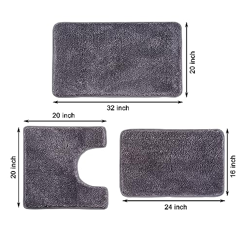 3 Pieces Luxury Bathroom Rug Set with U-Shaped Toilet Rug, Non-Slip Rubber Bottom, Thick Microfiber Fluffy Plush, Water absorption, Quick Dry, Ultra Soft, Bath Mats for Bathroom, Tub(Dark Grey) - color: Grey