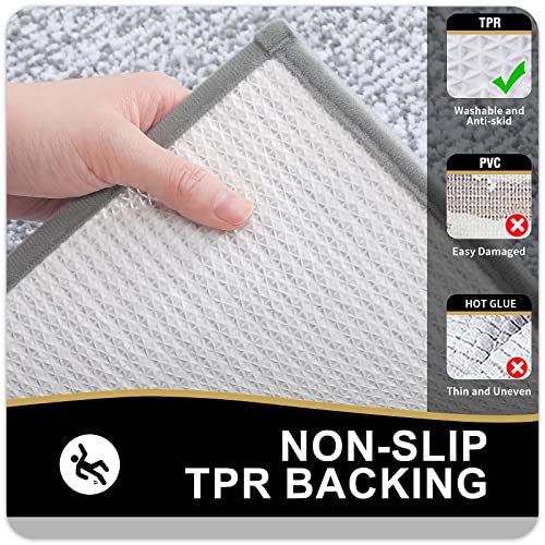 OLANLY Toilet Rugs U-Shaped 24x20, Extra Soft and Absorbent Microfiber Bathroom Rugs, Non-Slip, Machine Wash Dry, Plush Shaggy Contour Bath Mats for Toilet Base, Grey - color: Grey and White, size: 24" X 20" Contour Rug