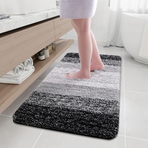 Arotive Microfiber Bathroom Rugs, Shaggy Soft and Absorbent Bath Rug, Thick Plush Machine Washable Dry Bath Mats for Bathroom, Tub and Shower, 47x24, Black, Rectangular - color: Black, size: 47" X 24"