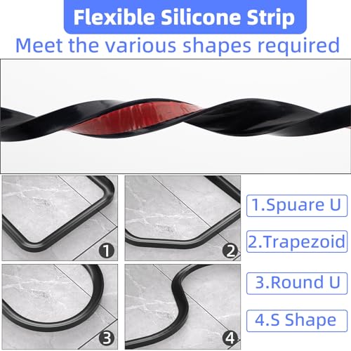 118 Inch Silicone Shower Threshold Water Barrier, Dam for Frameless Shower Door, Corner Bathroom Water Guard (Black) - color: Black, size: 118 Inch