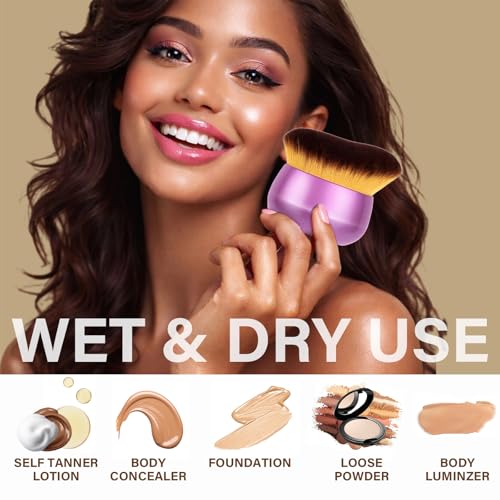 Extra Large Body Makeup Brush For Self Tanner, Leg Makeup &Bronzer Blend,75 mm Wide-headed Kabuki Brush Provides More Even &Pretty Application, Sunscreen Face& Back Makeup Brush, Wet&Dry Use- Purple - color: Purple