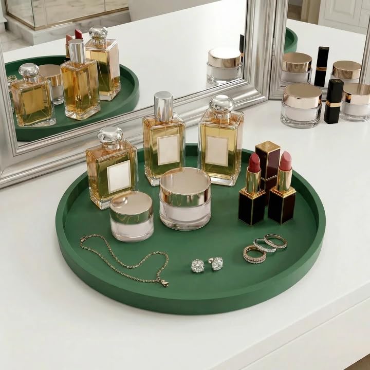 Round Tray Silicone Green, 10.6 Inch Bathroom Tray Countertop Decor, Vanity Trays for Bathroom Organizers, Waterproof Bathroom Tray for Counter, Decorative Coffee Table Tray - color: Green, size: 10.6"