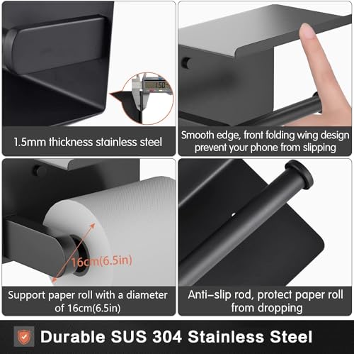 Self Adhesive Toilet Paper Holder with Phone Shelf Stainless Steel Wall Mounted Toilet Paper Roll Holder - Rustproof and Bathroom Washroom Tissue Roll Holder with Storage Shelf-Gold - color: Gold