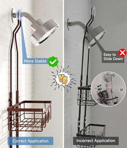 Upgraded Extended Length Shower Organizer with Hooks, Rustproof Shampoo Soap Holder, Large Hanging Bathroom Caddy, Brown - color: Brown