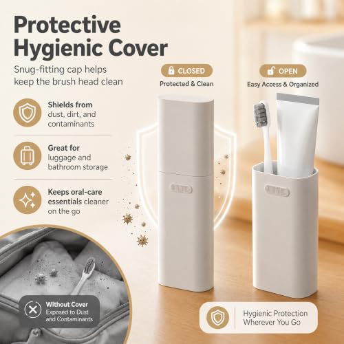 HyJeryty Ventilated Compact White Toothbrush Travel Case, Portable Toothbrush & Toothpaste Holder Cover Organizer Container with Mouthwash Cup for School, Camping, Business Trip, Bathroom Storage - color: Simple White