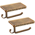LemonRoad 2 Pack Vintage Carved Toilet Paper Holder with Shelf, Antique Wall-Mounted Tissue Roll Holder with Phone Storage Rack, Rust-Resistant Bathroom Accessories