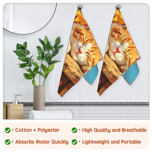 Yellow Sunflower Cat Hand Towels for Bathroom 14.4x28.3 Inch Set of 2 | Yellow Floral，Polyester Cotton，Soft，Breathable，Skin-Friendly，for Holiday Kitchen Hotel Swimming Gym Spa Decor - color: Cat Yellow