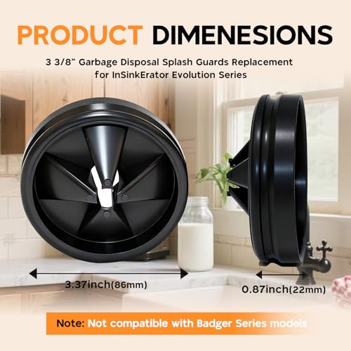 2PCS 3 3/8" Garbage Disposal Splash Guard | Upgraded Noise-Reducing Nitrile Collar Drain Plugs, Sink Baffle QCB-AM Replacement for InSinkErator Evolution Series, Black