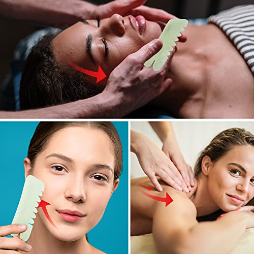 BBTO 2 Pcs Jade Comb for Scalp Massage Gua sha Comb for Head Body spa Hair Multifunctional Handheld Massage Tools(Classic Style) - style: Classic Style